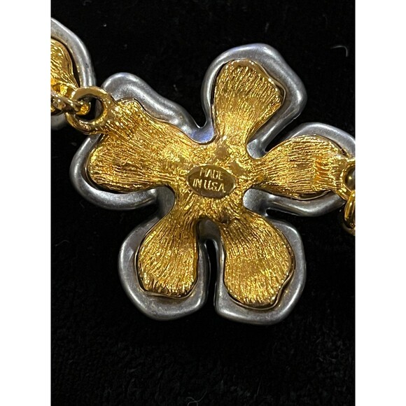 Signed Kenneth Jay Lane KJL Gray Pearl Gold Crystal Flower Necklace NEW 18" - Picture 9 of 14